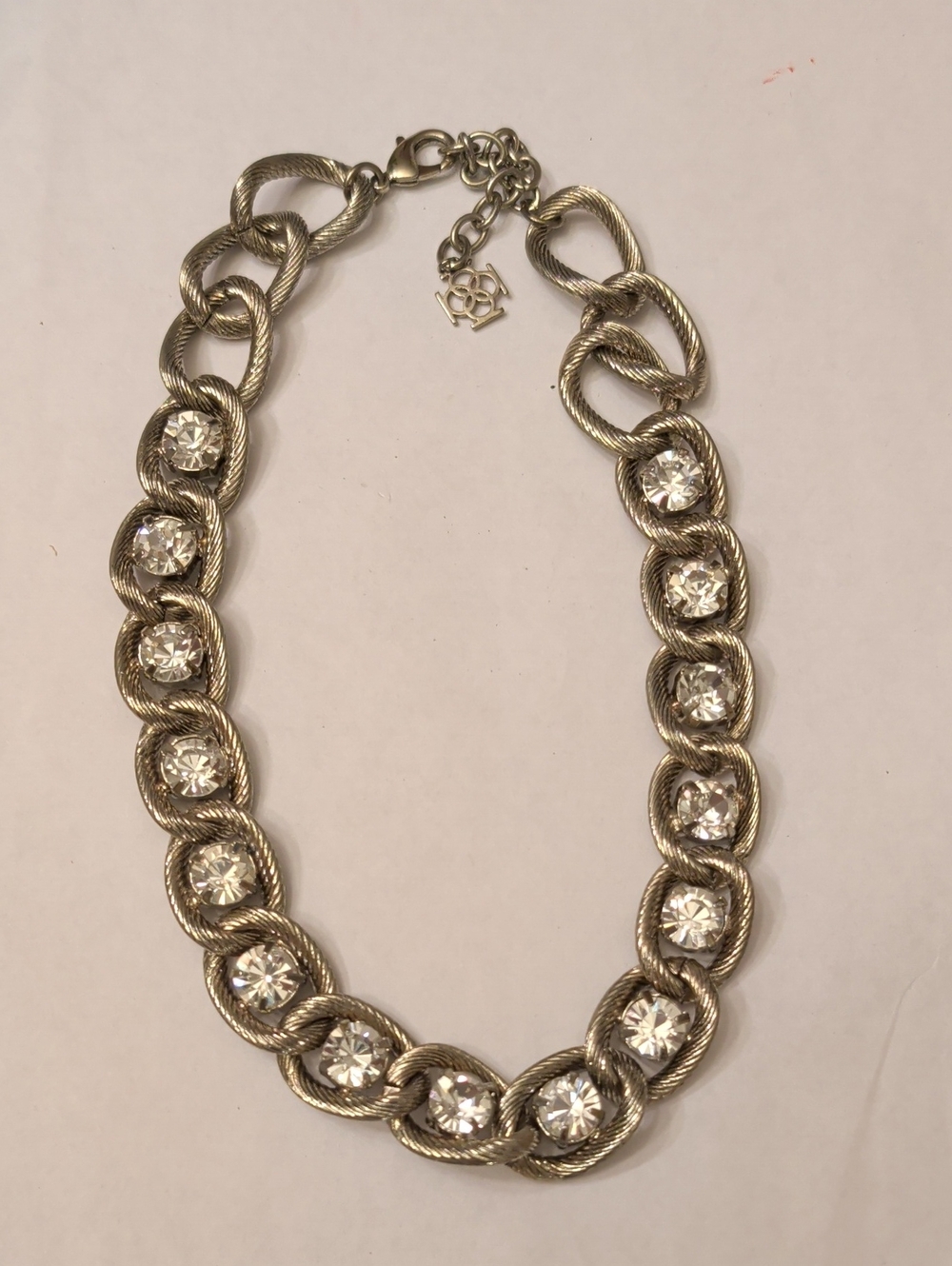 Ann Taylor Chunky Silver-Tone Crystal Link Necklace